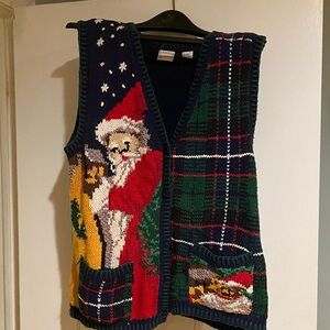 vintage 90s HASTING SMITH plaid Santa Knit Christmas sweater vest